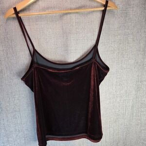 Express Maroon Velvet Cami Tank Spaghetti Strap V-Neck Y2K Blouse Large Festival